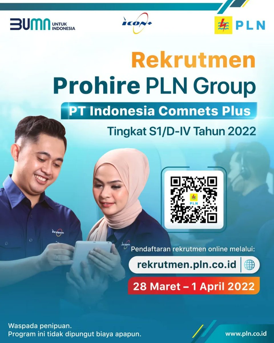 uip3b_sulawesi's tweet photo. Hai Electrizen.
Bagi yang sering tanya soal rekrutmen PLN Group di kolom komentar, ini ada kabar baik nih buat kamu, sobat.

#PLN #PowerBeyondGenerations #RekrutmenPLN #iconplus #iconnectivity #beyondconnectivity #RekrutmenBUMN #RekrutmenPLNGroup #PLNGroup https://t.co/zfM8ei1FLE