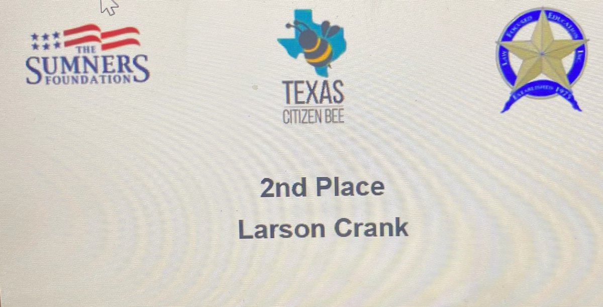 KleinSocStudies's tweet photo. Congratulations to Larson Crank from @KleinCollins for winning 2nd place in the Region 4 @TexasCitizenBee!! We are so proud of you for representing @KleinISD  so well!! https://t.co/wZEh9TT29G