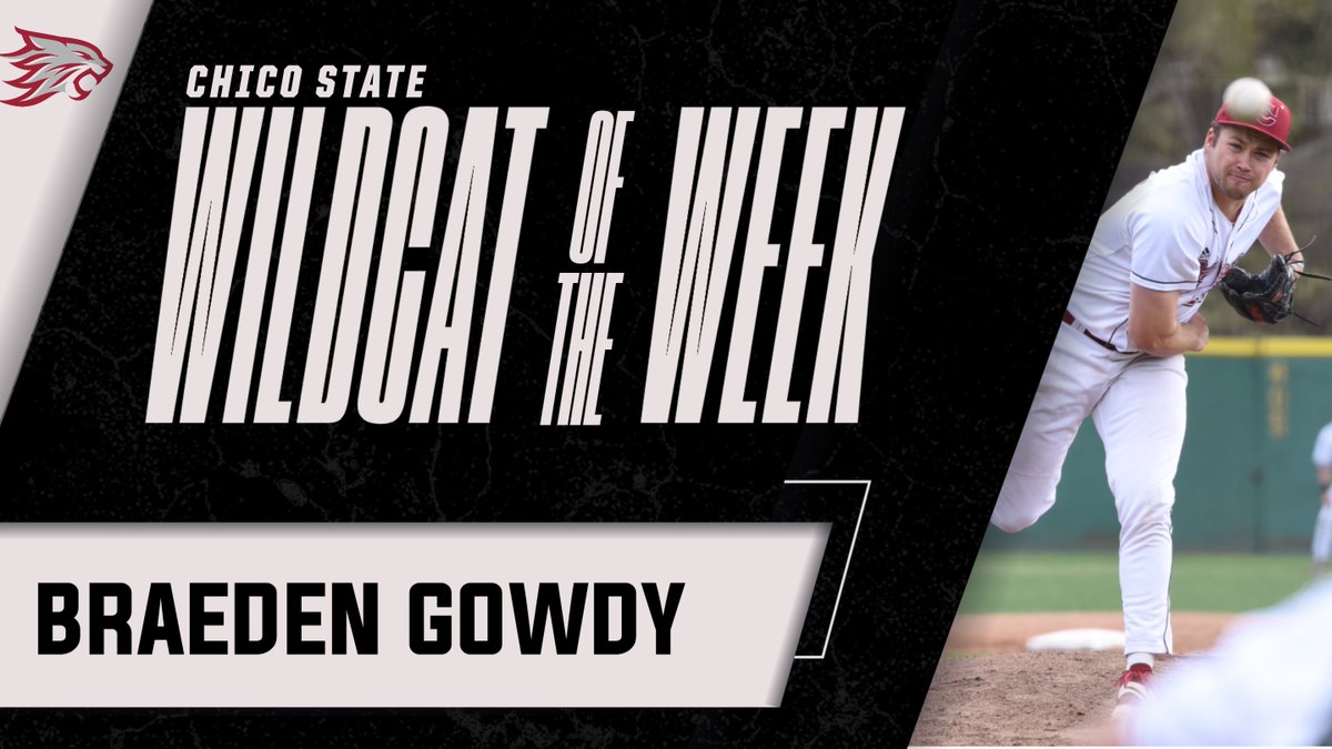 #WildcatOfTheWeek Braeden Gowdy gives the <a href="/ChicoState/">Chico State</a> baseball team all he has when he's on the mound, and when he isn't. By doing so, he's helped lead the 14th-ranked Wildcats to a 22-6 start and into first place in the CCAA. chicowildcats.com/news/2022/3/29…