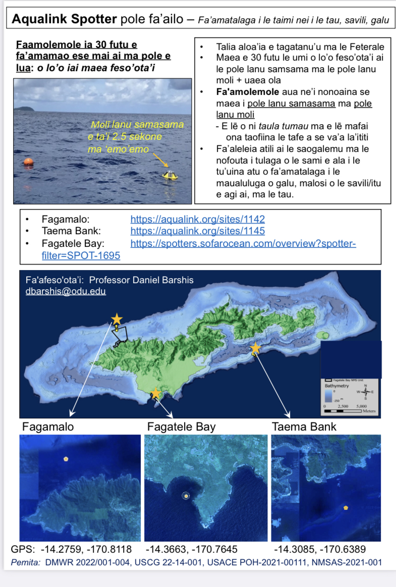 NPamericansamoa's tweet photo. Some new tools are now available to help improve ocean safety and marine resource management in American Samoa! Three Aqualink buoys were recently deployed around Tutuila to provide public data on wind speed/direction, wave height/direction, and temperature at 3 depths. https://t.co/bmkVVArueY