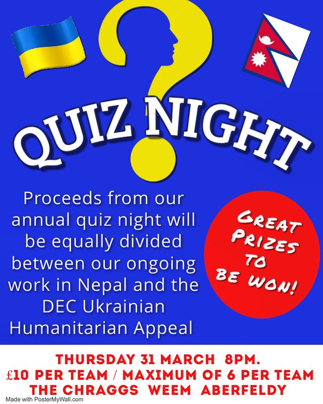 Smile2Nepal's tweet photo. It's just 2 evenings until our annual fundraising quiz night in support of Nepal and Ukraine! 🇳🇵 🇺🇦

If you enjoy answering questions like these, why not get a team together and join us at the Chraggs in Weem on Thursday 31 March, at 8pm? https://t.co/dkACUZf9a2
