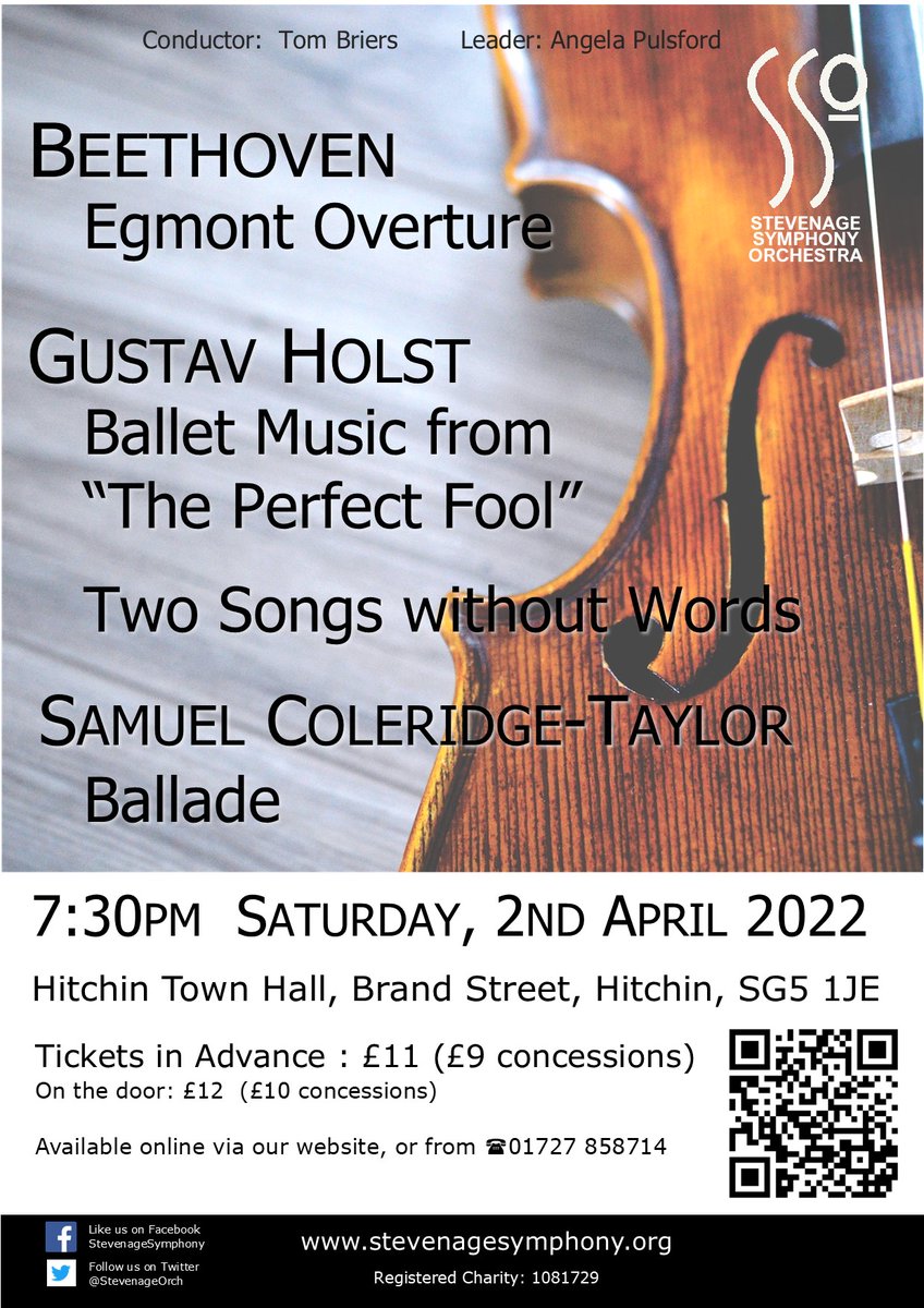 StevenageOrch's tweet photo. Welcome back to live classical music with Stevenage Symphony Orchestra with a wonderful programme for our spring concert this Saturday 2nd April in Hitchin Town Hall. https://t.co/96xocEbEGe
