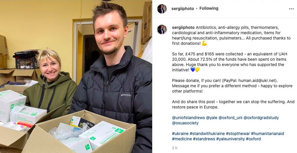 oxford_ukraine's tweet photo. Our trusted friend and alum @sergiidrobysh is in Ukraine, and is raising funds to support local organisations. You can donate directly to his efforts via paypal: human.aid@ukr.net. Supporting those on the ground is the fastest way to get help where it is needed! https://t.co/UyzrqHS6TV