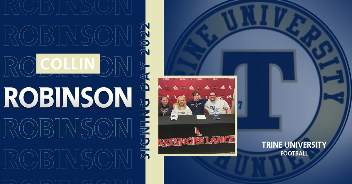 LHSLancerSports's tweet photo. Congratulations to Collin Robinson on signing today to continue his academic and football career at Trine University next year!  #LancerUp https://t.co/obbvtOQ0MC