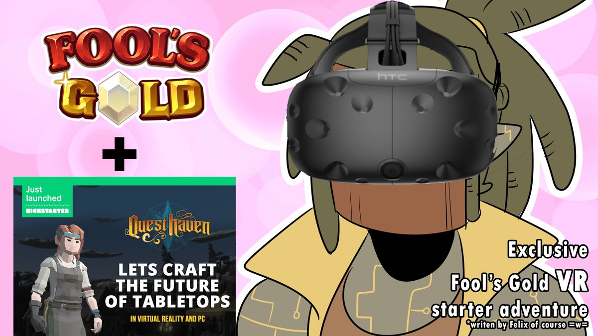 DingoDoodles's tweet photo. HEY! You want Fool's Gold in VR??? NO?!! WELL we're doing it anyway. 
@FelixIrnich and I are excited to collab with @QuestHavenGame doing a custom starter adventure based off of Fool's Gold.
They got a Kickstarter going on! So go check it out maybe? 👀💦https://t.co/mljaWKiDTQ https://t.co/56Eu3JLZdF