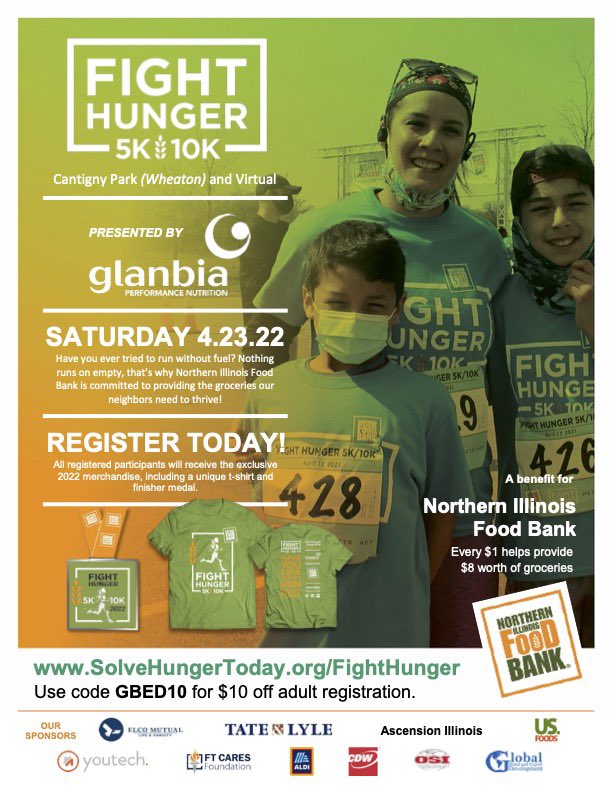 GlobalBrandLLC's tweet photo. Help us with our goal of raising $1,000 for Northern Illinois Food Bank's Fight Hunger 5K/10K Run/Walk in April! Every $1 donated helps provide $8 worth of groceries for neighbors in need. Here is where you can donate: 
https://t.co/XtKqou2MYI #TIA https://t.co/ZdcBgzr8i5