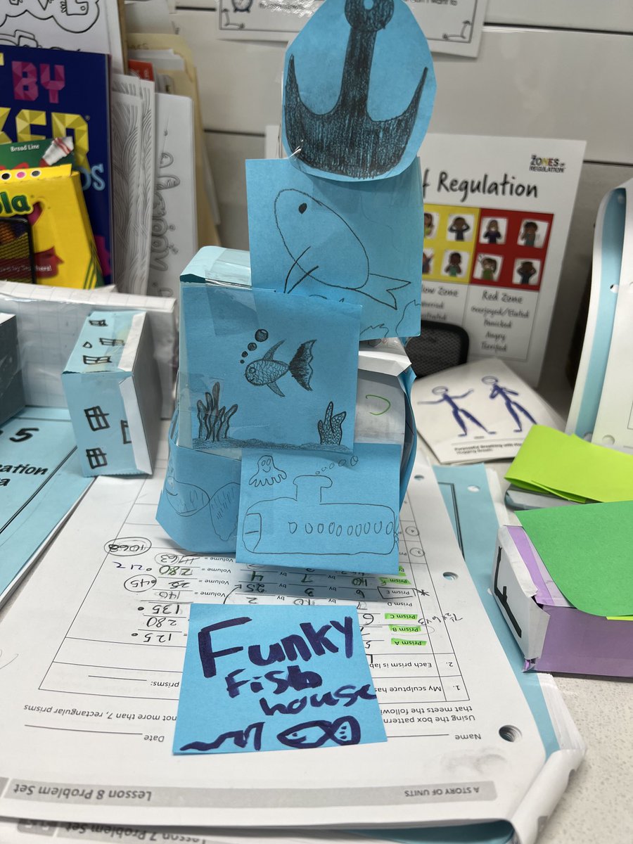 MsGrubeThurDB's tweet image. Happy Tues.! Working in collaborative groups, we designed &amp;amp; constructed sculptures using rectangular prisms. The constraints? Total volume of 1,000 cubic cm, 5-7 prisms, w/ two prisms being 1/2 &amp;amp; 1/3 of another set of prisms. #DBEagles=critical&amp;amp;creativethinkers #mathapplications