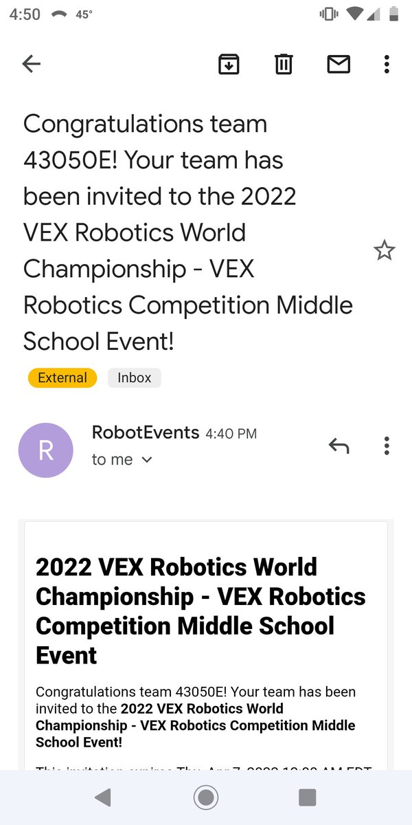 Team #43050E just qualified for Vex Robotics Competition World's Championship from their Worlds Standing Skill Score! #43050B, #43050C &amp; #43050E are heading to Dallas!