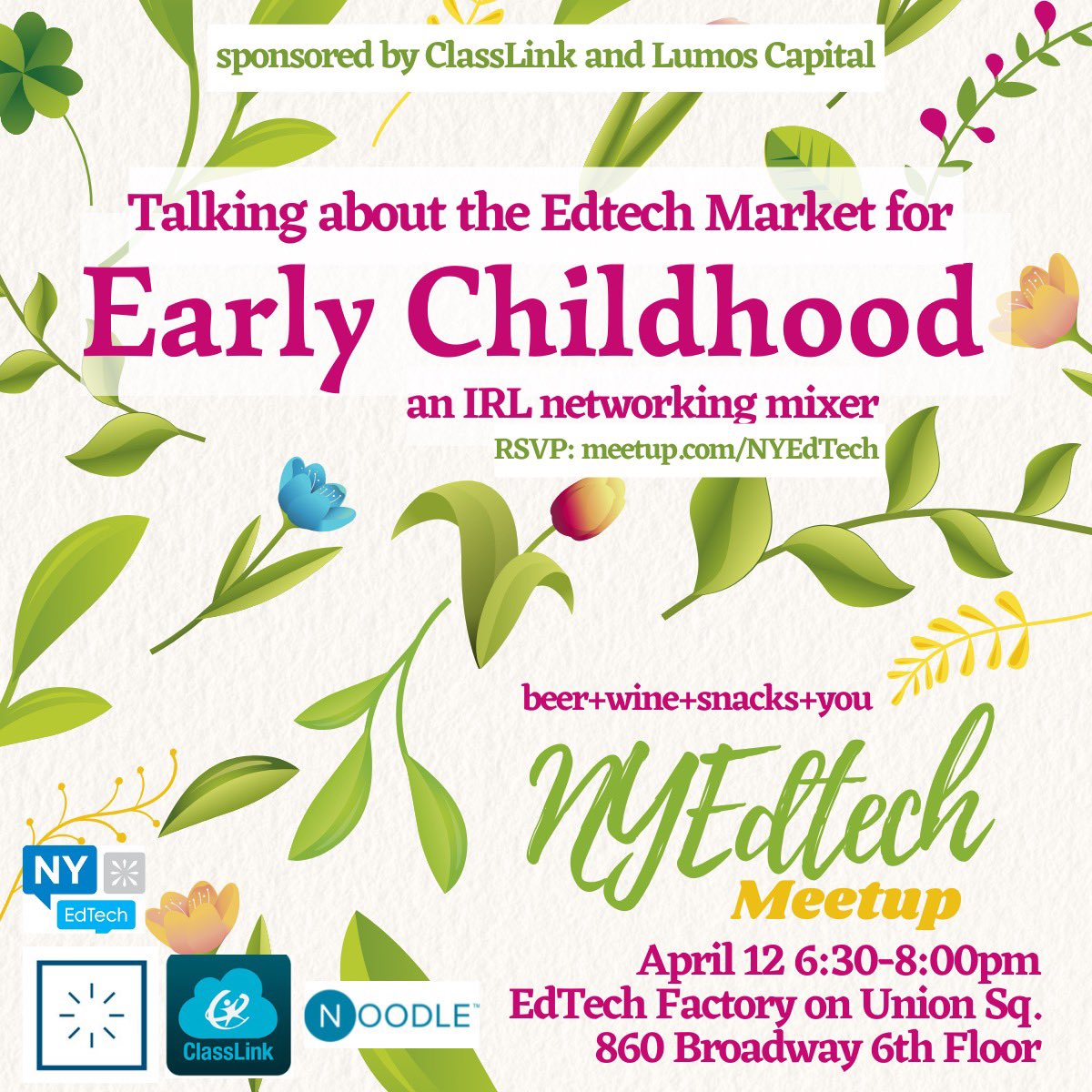 Join us for the best EdTech party in NYC. April 12 on Union Square. RSVP at meetup.com/NYEdTech