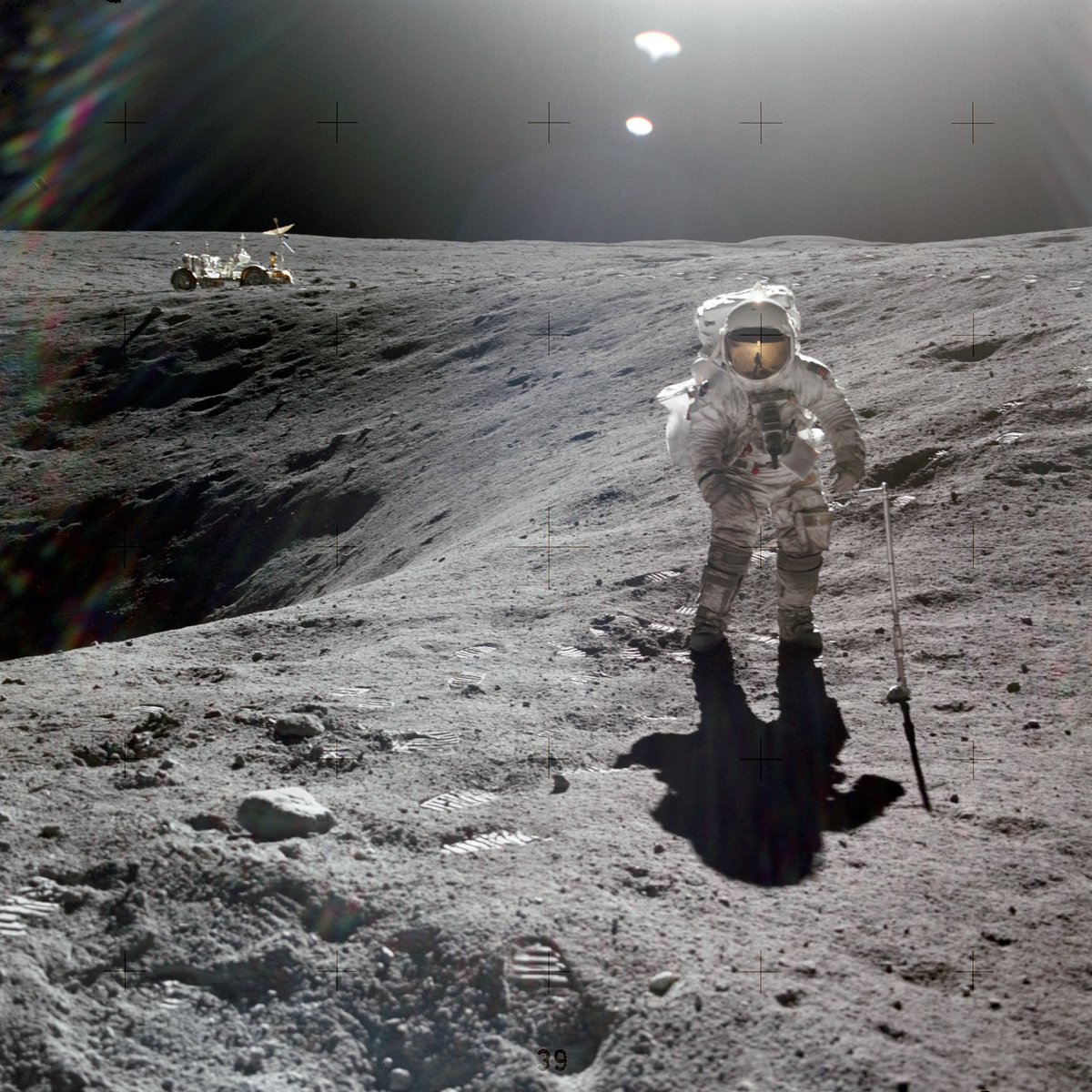 totalspace360's tweet image. Apollo 16 astronaut Charles Duke collecting lunar samples on the Moon. (Credit: NASA)