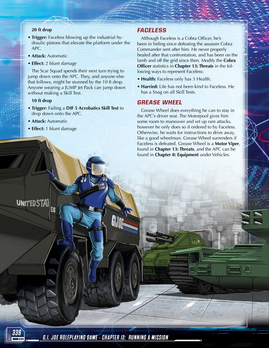 AdamRichesArt's tweet photo. Available now from @PlayRenegade is the #GIJoe RPG Core Rulebook! Feat. a killer collab with my friend @RobertAtkinsArt (RA-pencils AR-colors) on this piece, of a Cobra Motor Viper infiltrating Joe HQ! 
Grab yourself a copy here: https://t.co/QXFVlX9KyP Yo Joe! https://t.co/JsQH9TK9LN