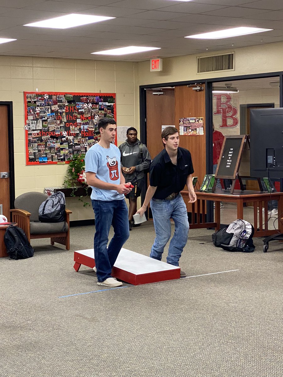 b_h_s_library's tweet photo. 1st Annual BHS Cornhole Classic - Finals this Friday - 3 Teams left. Come enjoy the competition. https://t.co/xGgA4tDWH5