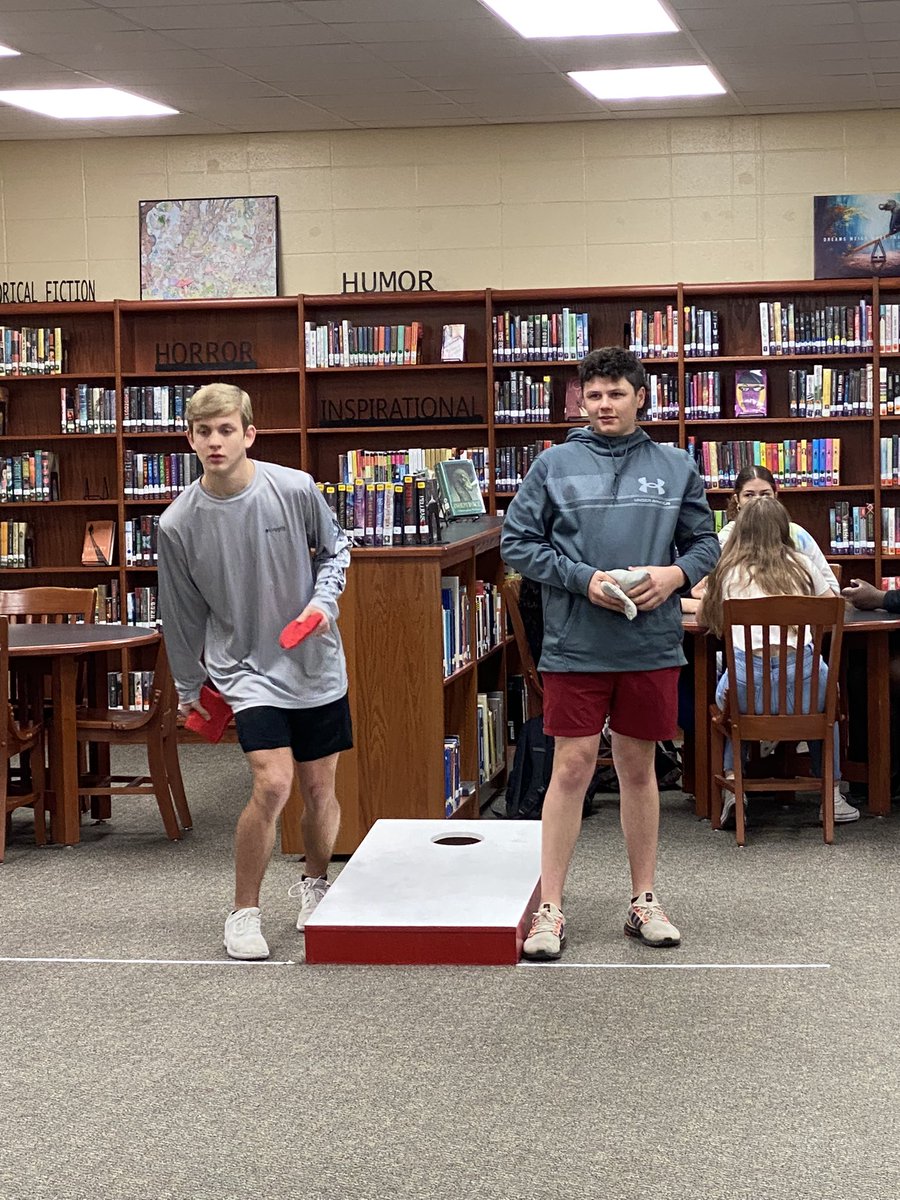 b_h_s_library's tweet photo. 1st Annual BHS Cornhole Classic - Finals this Friday - 3 Teams left. Come enjoy the competition. https://t.co/xGgA4tDWH5