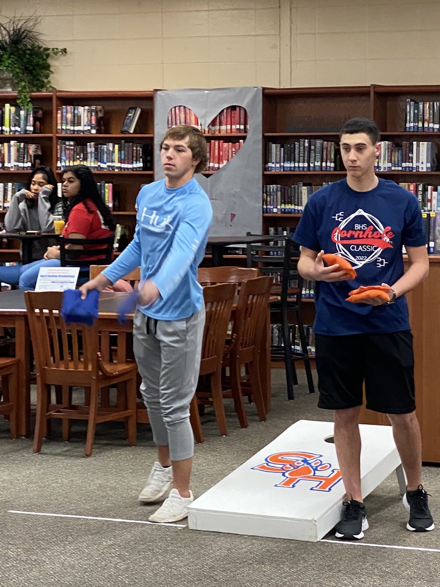 b_h_s_library's tweet photo. 1st Annual BHS Cornhole Classic - Finals this Friday - 3 Teams left. Come enjoy the competition. https://t.co/xGgA4tDWH5