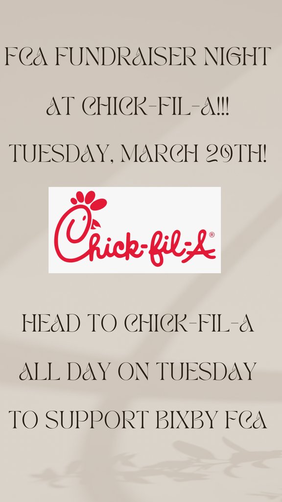 Eat at Chick fil A tonight and support BHS FCA.