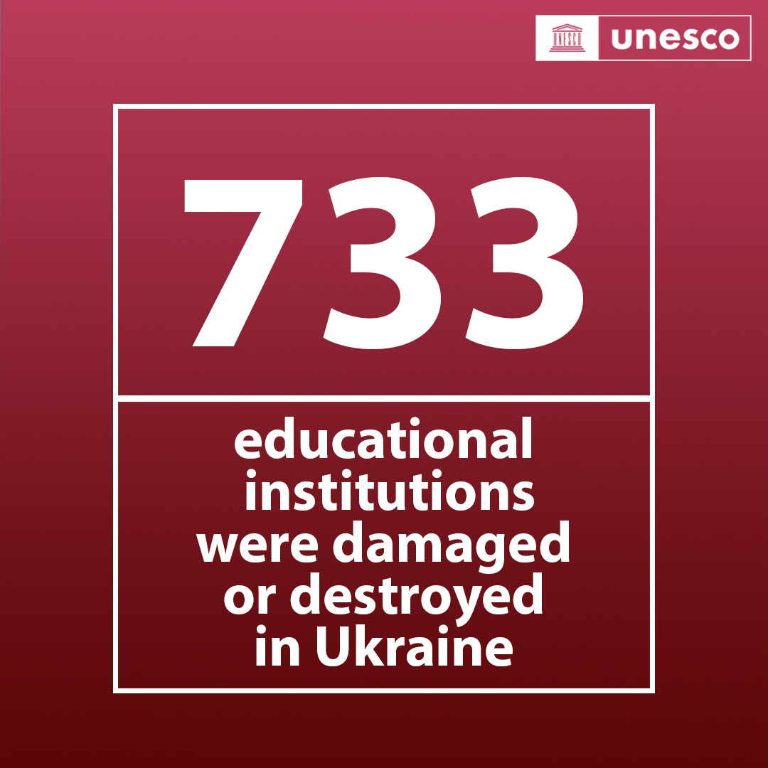 UNESCO's tweet photo. Children in #Ukraine need peace NOW.

UNESCO demands the immediate cessation of all attacks against educational institutions, teachers and students. We are committed to finding solutions so that every child can continue their studies.

Read more: https://t.co/XjFtA8zVzC https://t.co/h0rjACtLFp