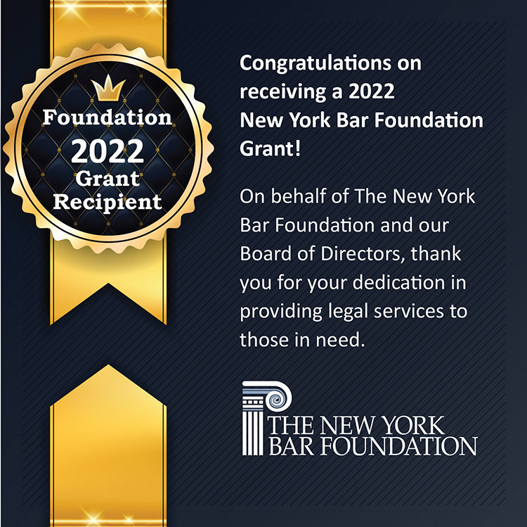 Thank you to <a href="/nybarfoundation/">The New York Bar Foundation</a> for continued support of PLS Law School Fellows.  Their generous grant will greatly advance our goal of providing invaluable practical experience in matters involving incarcerated individuals’ rights, as well as immigration.