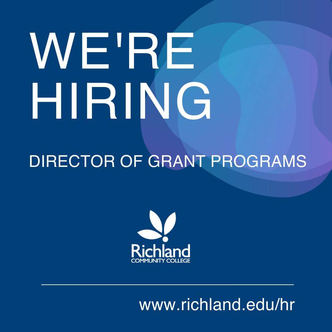 We are hiring a Director of Grant Programs. This position works closely with the Assistant Vice President for Institutional Advancement to provide oversight and strategic direction of the College’s external grant programs. Visit richland.edu/hr for details.