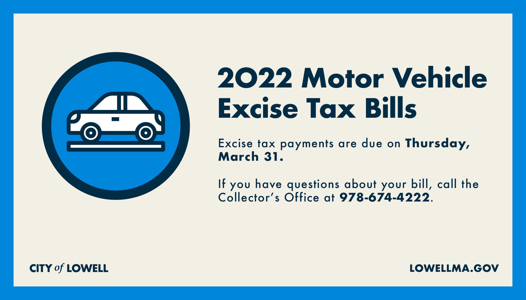 City of Lowell on Twitter "REMINDER Motor vehicle excise tax payments