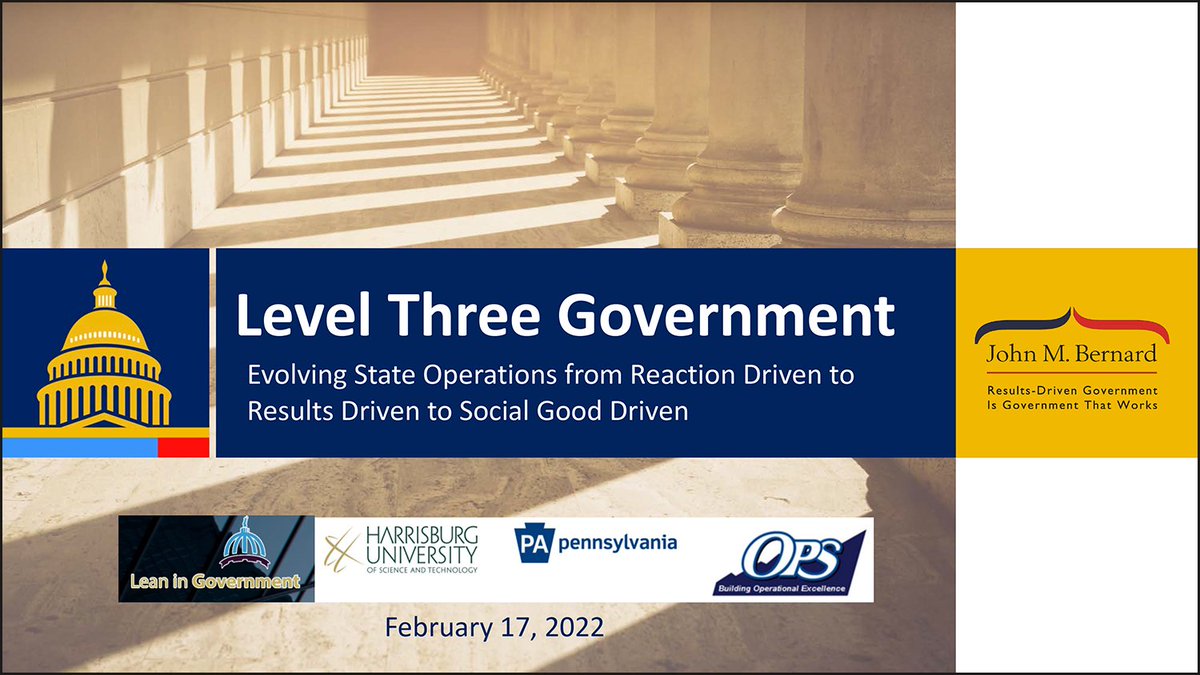 johnmbernard's tweet image. In Feb. I was the day 2 Keynote Speaker at the Lean in Government Conf. Here is the replay of my presentation titled: Level Three Government, Evolving State Operations from Reaction Driven to Results-Driven to Social Good Driven.
johnmbernard.com/presentations/
#resultsdrivengovernment