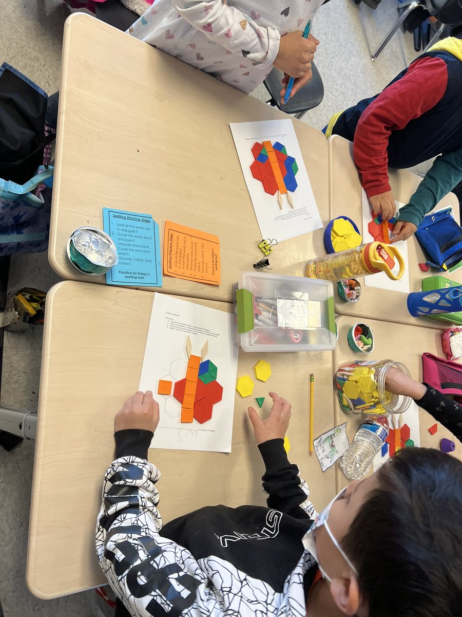 StadleyRough's tweet photo. Ms. Flannery's 2nd gr mathematicians composed a butterfly without using hexagons and explained a way they did! #STRsecondgrade https://t.co/jFioZbiAr3