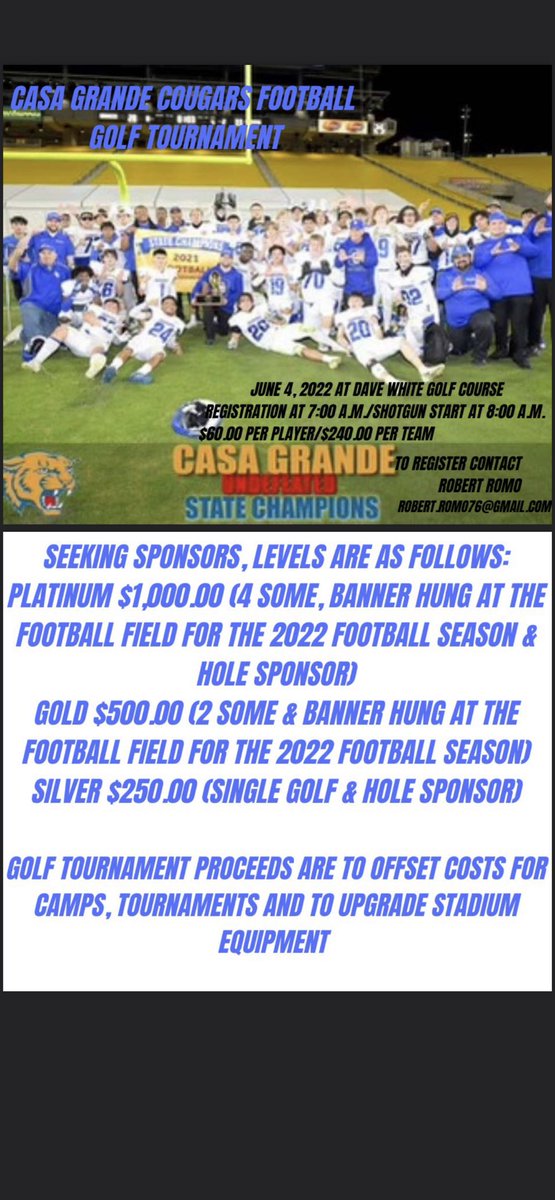coachluna_CG's tweet photo. Need family members, the community and those who love the game of golf to come out and support your CG COUGARS at their annual golf tournament!! Everyone is welcome!! https://t.co/rlCgySQutR