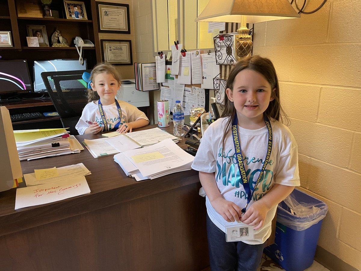 JohnsonWildcats's tweet photo. Congratulations to our youngest administrators to ever serve at JES, Miss Avery Leonard, assistant principal, and Miss Allysa Dixon, principal.  Both of these leaders are currently Pre-K students and earned their roles for the day during our recent school fundraiser! https://t.co/zrRx5ZzOjJ