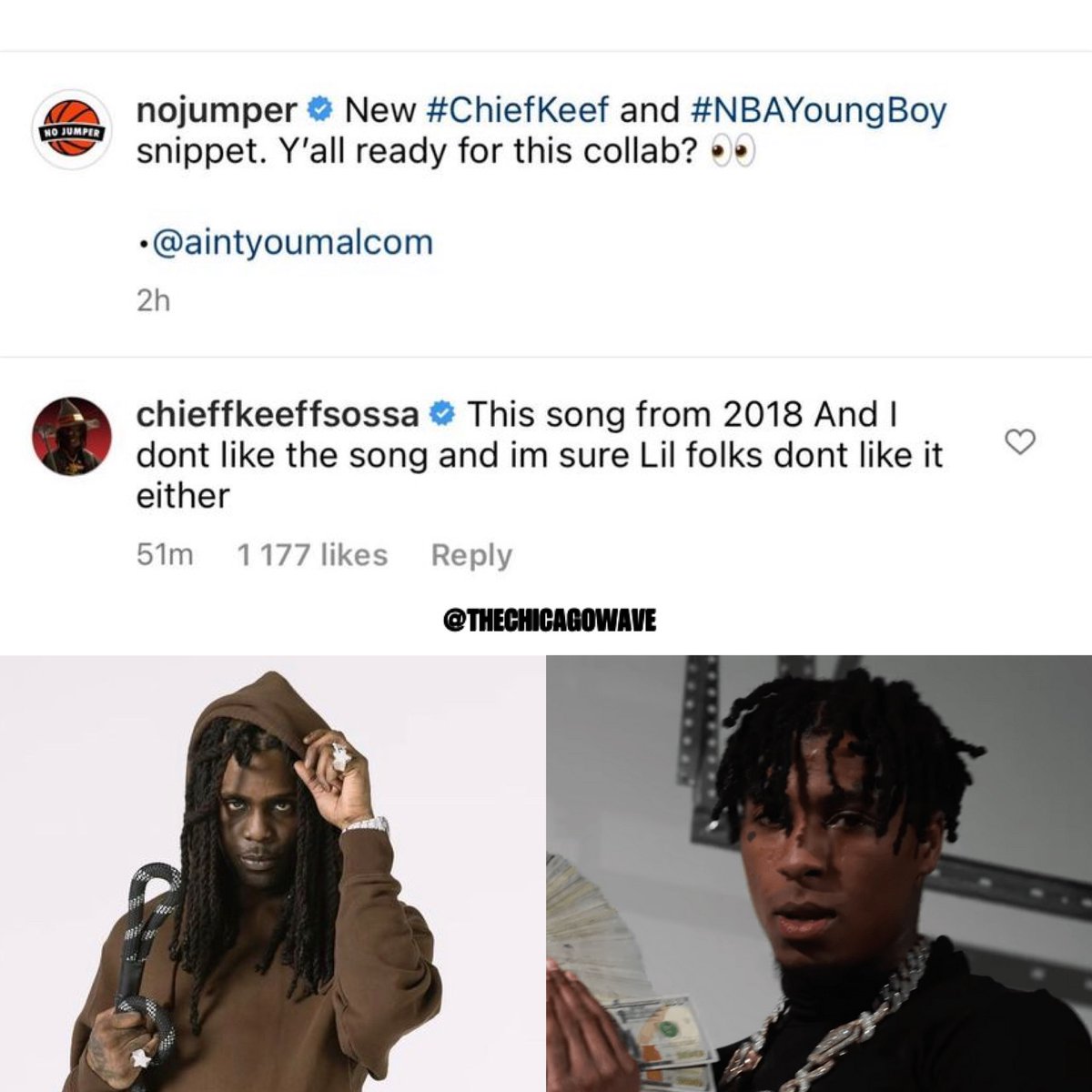TheChicagoWave's tweet photo. Chief Keef reacts to a snippet of an old collab with NBA YoungBoy surfacing 🗣🎵 https://t.co/pYVHutRcQi