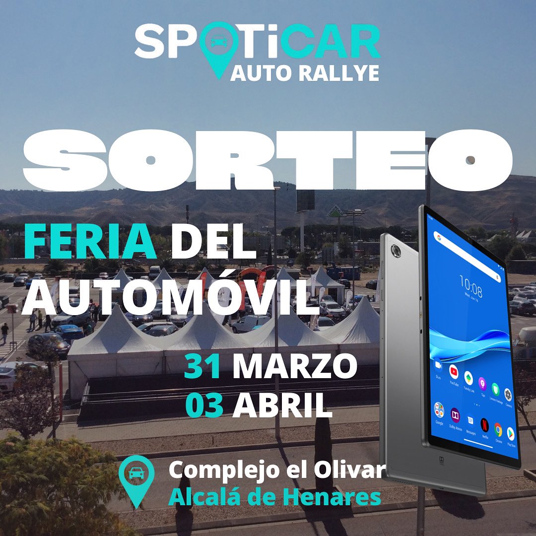 SpoticarR's tweet photo. 🎁SORTEO🎁

Pásate por la Feria y participa en el sorteo de una #Tablet 

Apúntate👇👇
https://t.co/cuGHYmuwvn

Te regalamos una TV 📺 si te llevas un coche🚗🚙 en la Feria 🎡

#AutoRallye #SpoticarAutoRallye #Sorteo https://t.co/0f7CdJ0lvg