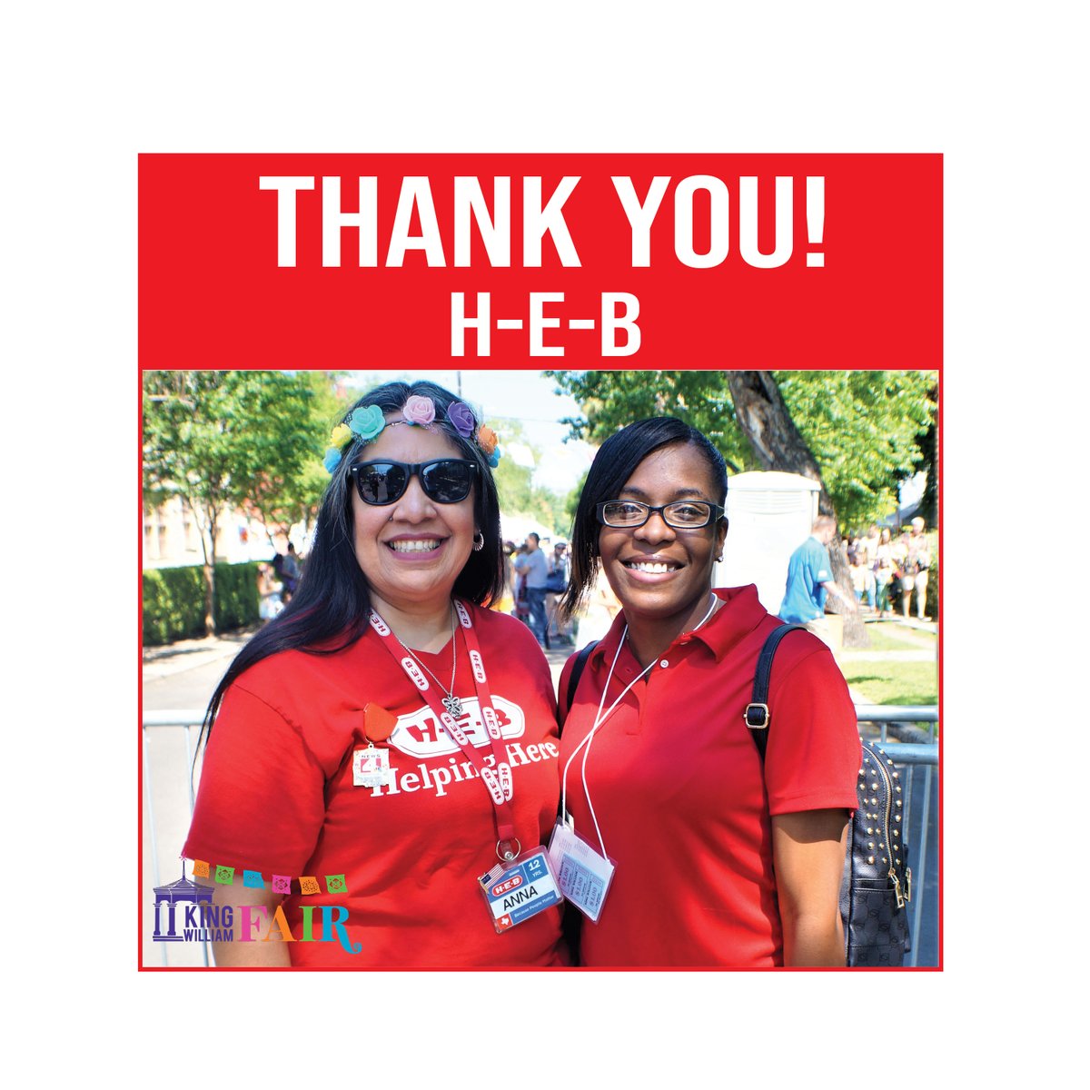 THANK YOU H-E-B for your continued support of the King William Fair! You help the Fair continue to provide arts, education, and community improvements in the King William area!
 
kwfair.org

#FiestaSA2022 #KingWilliamFair #heb