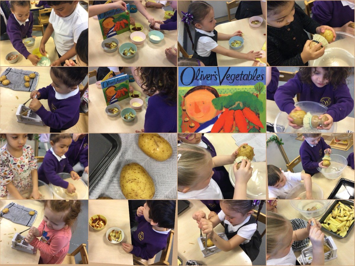 Oliver from “ Oliver’s Vegetables”made chips from potatoes he dug up in his grandpas garden. Today we decided to wash, cut and bake some chips from potato’s too. We ate our chips with the skins on and dipped them in a range of different sauces. Everyone enjoyed tasty Tuesday