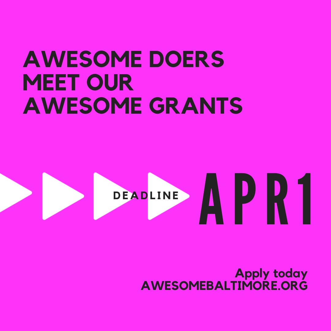 awesomebmo's tweet photo. Looking for support for that Awesome idea you have for Baltimore. Apply by the April 1 deadline for a chance at a $1,000 no strings attached grant. https://t.co/7ZZR5cQy9e