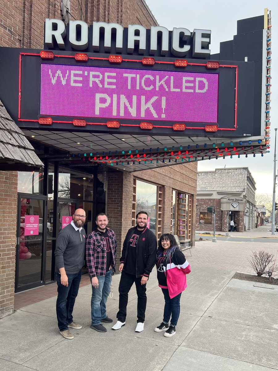 Congrats @Romance_Theater & @CityofRexburg! Together we celebrated you as 1 of 25 cities who won @TMobile’s #HometownGrants!!! Like you, we’re “Tickled Pink” and know these funds will ignite energy downtown and #backstageattheromance! @JonFreier  help me congratulate Rexburg!