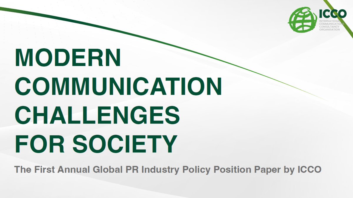 ICCO is pleased to announce the launch of its 1st ‘Modern Communication Challenges for Society’ white paper.

The paper outlines the PR industry’s role in improving the global media and communications landscape.

Download your copy here: bit.ly/icconews2