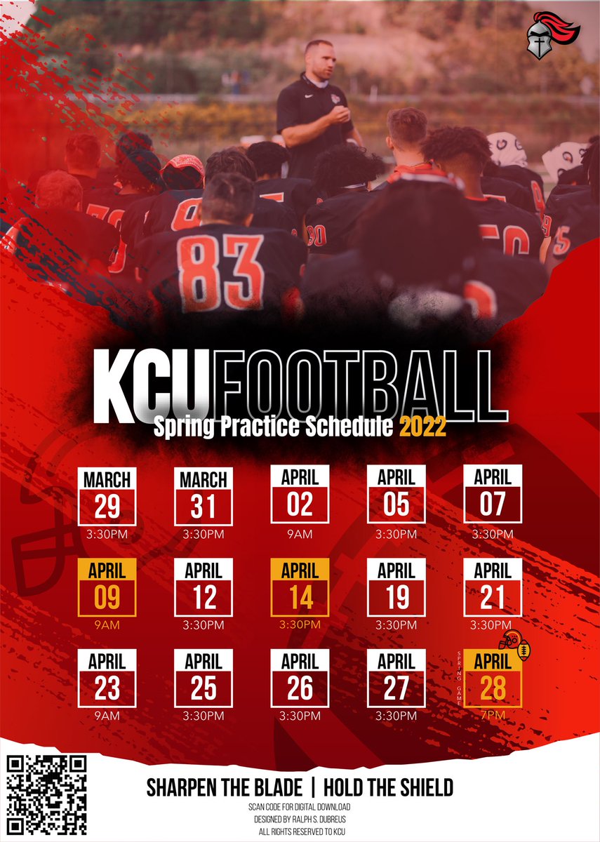 GoKnightsFB's tweet photo. We are excited to announce our Spring 2022 schedule!! Come out and see us.

#SharpenTheBlade
#GoKnights https://t.co/5uvjn9kmte