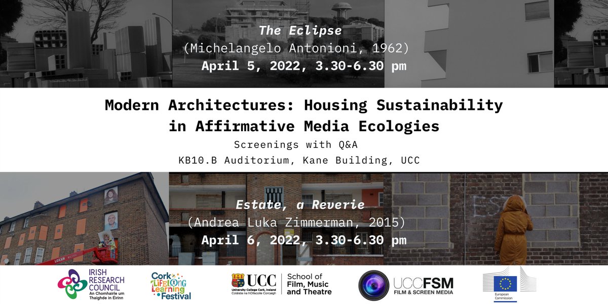 We are thrilled to be involved in the <a href="/corklearning/">Cork Learning City</a> Festival this year in collaboration with <a href="/PaoloSap/">Paolo</a>! Join us for a double-bill screening at 15:30 on April 5  for The Eclipse (<a href="/IrishResearch/">We are now Research Ireland</a> ) and 15:30 on April 6 for Estate, a Reverie directed by @FugitiveImages (@MSCActions)