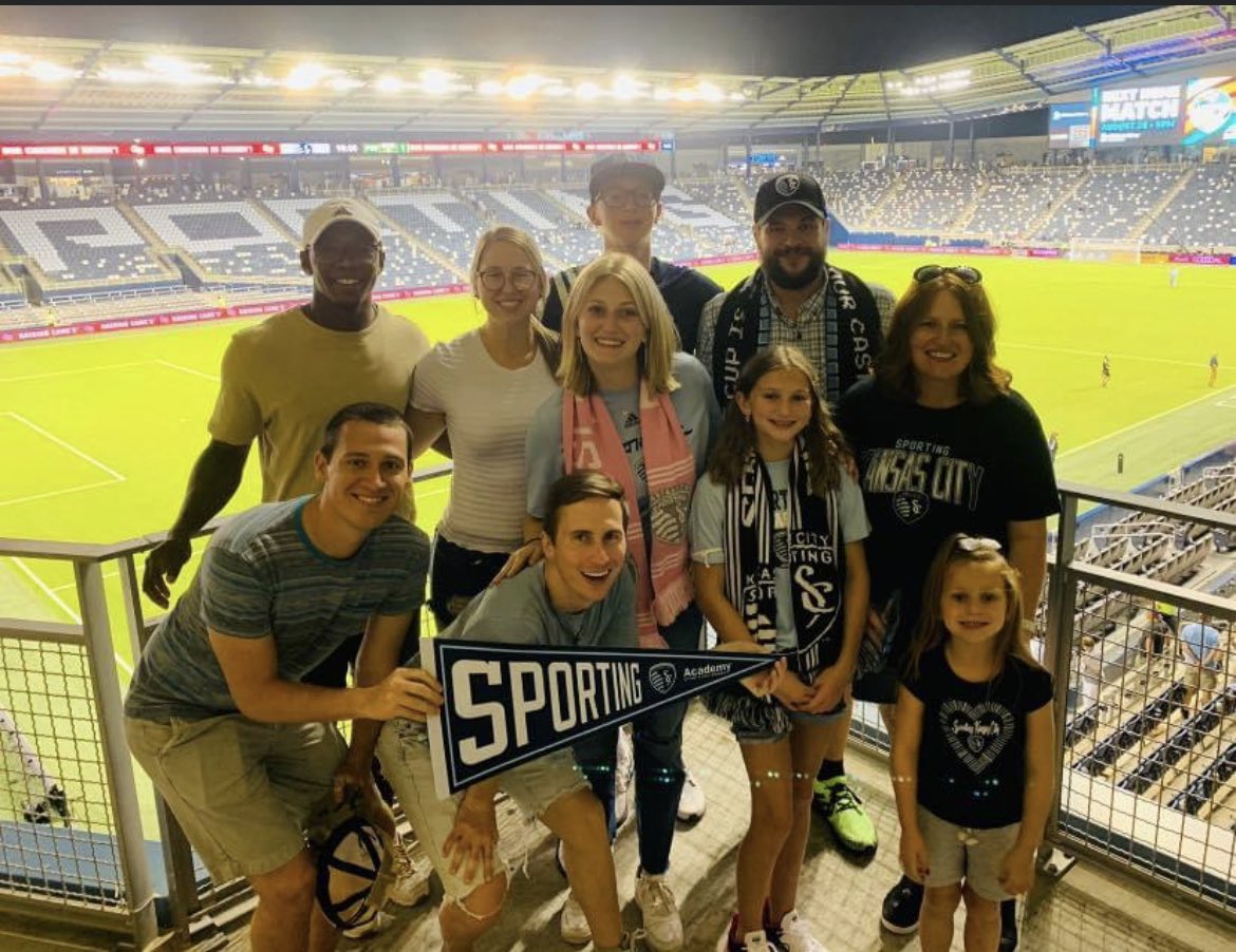 Kcluckygrrl's tweet photo. @SportingKC @JustynDubes @CapFed When you have six kids and significant others…sporting nights out make the best time for a big crew!  You might also notice @JustynDubes is in this crew too!  #tenforwin #tablefor10 #sportingkc https://t.co/HyDgvIeNl6