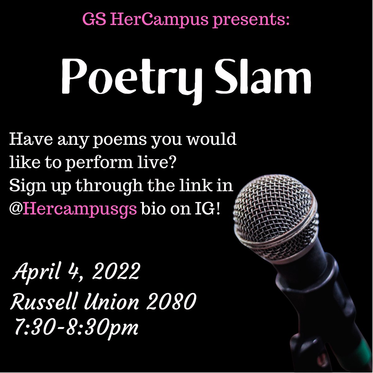 ✨Attention All ✨ 

Our 2nd poetry slam will be next week, April 4th. If interested in signing up, click the link in our bio.
