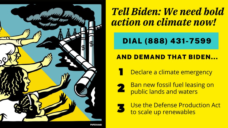 Join organizers and frontline communities calling on <a href="/POTUS/">President Donald J. Trump</a> to declare a #ClimateEmergency, reinstate the crude oil export ban, stop federal fossil fuel leasing, &amp; launch a just, renewable energy revolution.  Call 888) 431 - 7599 #BuildBackFossilFree