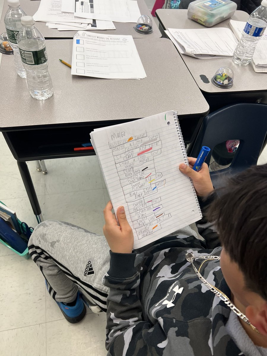 StadleyRough's tweet photo. Learning is FUN in Ms. Welsh's 4th gr class (BTW all 4th gr was doing this)! Ss were identifying Smelly Markers as good vs. bad smells then pairing appropriate adj to describe those smells!ππΌβππΎorππ½ (My fave was the gray one that smelled likeπ). #STRfourthgrade #STRwriters https://t.co/flUpxoKoyQ