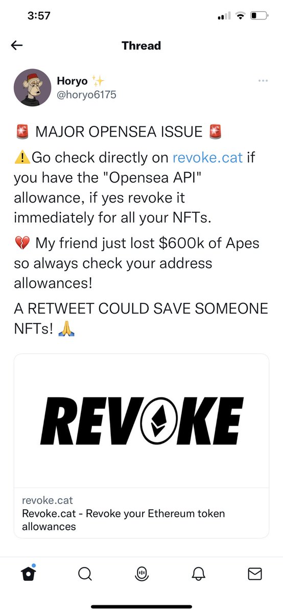 BAYCNAFA's tweet photo. I have no idea why I was following this piece of crap but please beware of this FAKE revoke link. @horyo6175 you’re a lowlife scum. https://t.co/3YXfuDeXA8