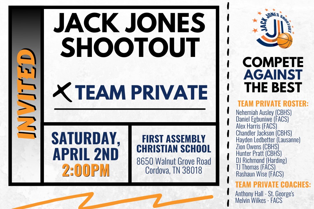 HoopCityBC's tweet photo. It's going down this Saturday!!! Private vs Public at FACS; tip-off is set for 2PM. Come check out some of the best talent in the Memphis area competing in the Jack Jones Shootout!
.
.
.
#jackjonesshootout #memphistn #memphisbasketball #901hoops https://t.co/hJznFOnEs2