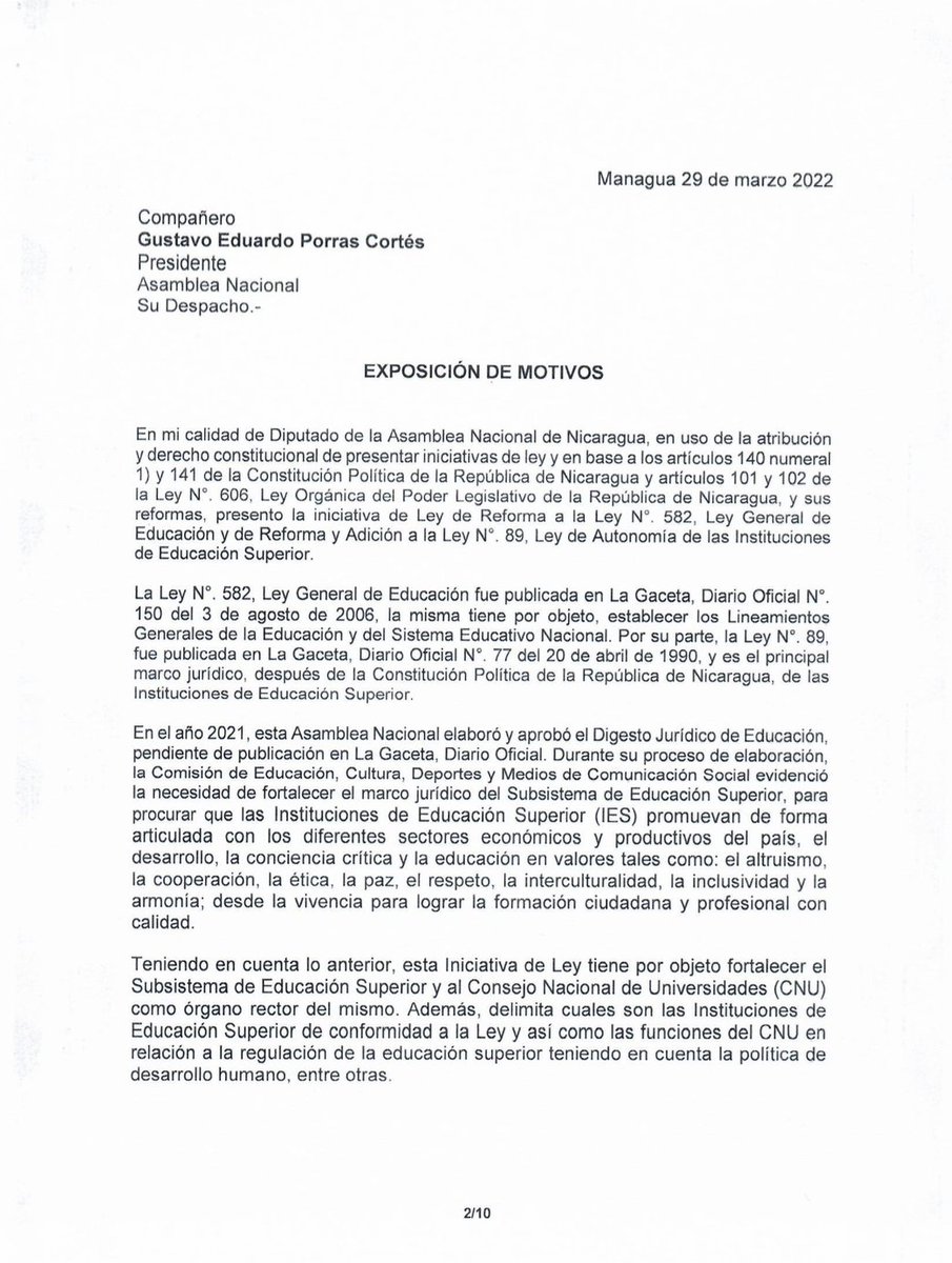 ExpePublico's tweet photo. #SOSNicaragua🇳🇮| Buscan dejar a la #UCA fuera del Consejo Nacional de Universidades (CNU) y de fondos del 6%.

El diputado Gustavo Porras presenta iniciativa de reforma a la Ley General de Educación y a la Ley de Autonomía de las Instituciones de Educación Superior. https://t.co/bpJOKAOGPl