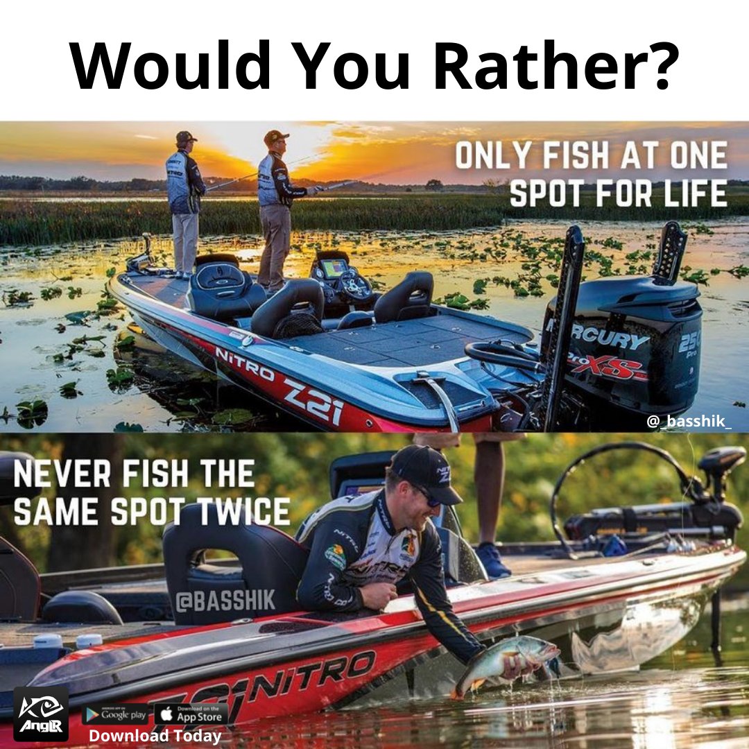 ANGLRfishingapp's tweet photo. Are you going to sit on your honeyhole forever or wind and grind for life? β¬οΈ
#bassfishing #fishing #kayakfishing #largemouthbass #largemouth #smallmouth #smallmouthbass #anglrapp #fishinglife #fishingaddict #fishingmeme #fishingmemes https://t.co/AnU99Fbf2g