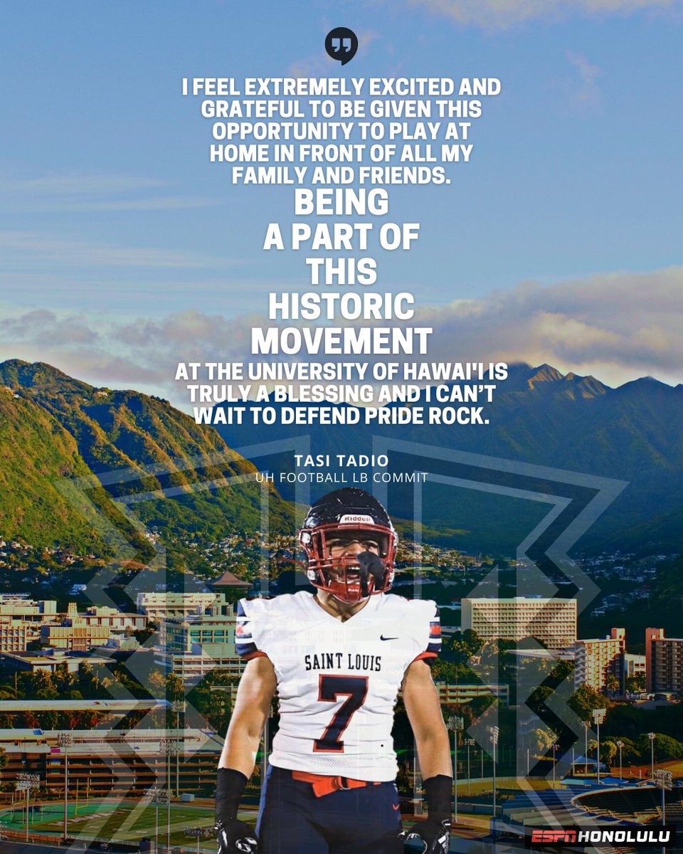 #ICYMI: <a href="/HawaiiFootball/">Hawaii Football</a> got themselves another local boy commit! 🔥 <a href="/TadioTasi/">Dennis Tasi Tadio</a>
_
#HawaiiFB #GoBows #braddahhood #saintlouis #hawaii #localboy