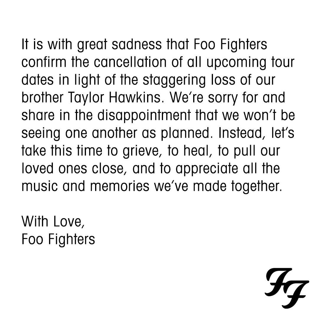 frontiertouring's tweet photo. Frontier Touring regrets to advise the cancellation of @foofighters Australian and New Zealand tour, scheduled to take place in November/December 2022.

Tickets purchased by credit or debit card will be automatically refunded in full to the card originally used for purchase. https://t.co/fbGCqjYIM7