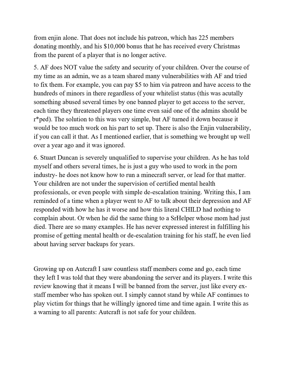DuhBeebs's tweet photo. After sharing this the @AutCraft Facebook account removed their reviews. When I resigned I was heartbroken, but I am more hurt knowing something we warned AF about a year ago was used to share illicit pictures to children. AC is not safe. #autcraft @Minecraft @Mojang @_Ulraf_ https://t.co/pjF1J2uDaq