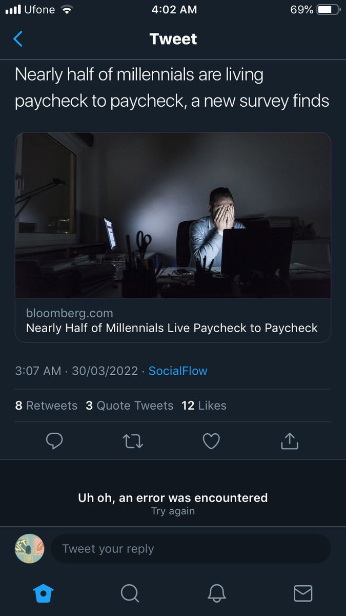 DrMaryamMastoor's tweet photo. Uh, oh an error was encountered while loading comments Try again
Tweets not loading as well. 🙄@TwitterSupport #tweetsNotLoading #error https://t.co/icN25lXKpB