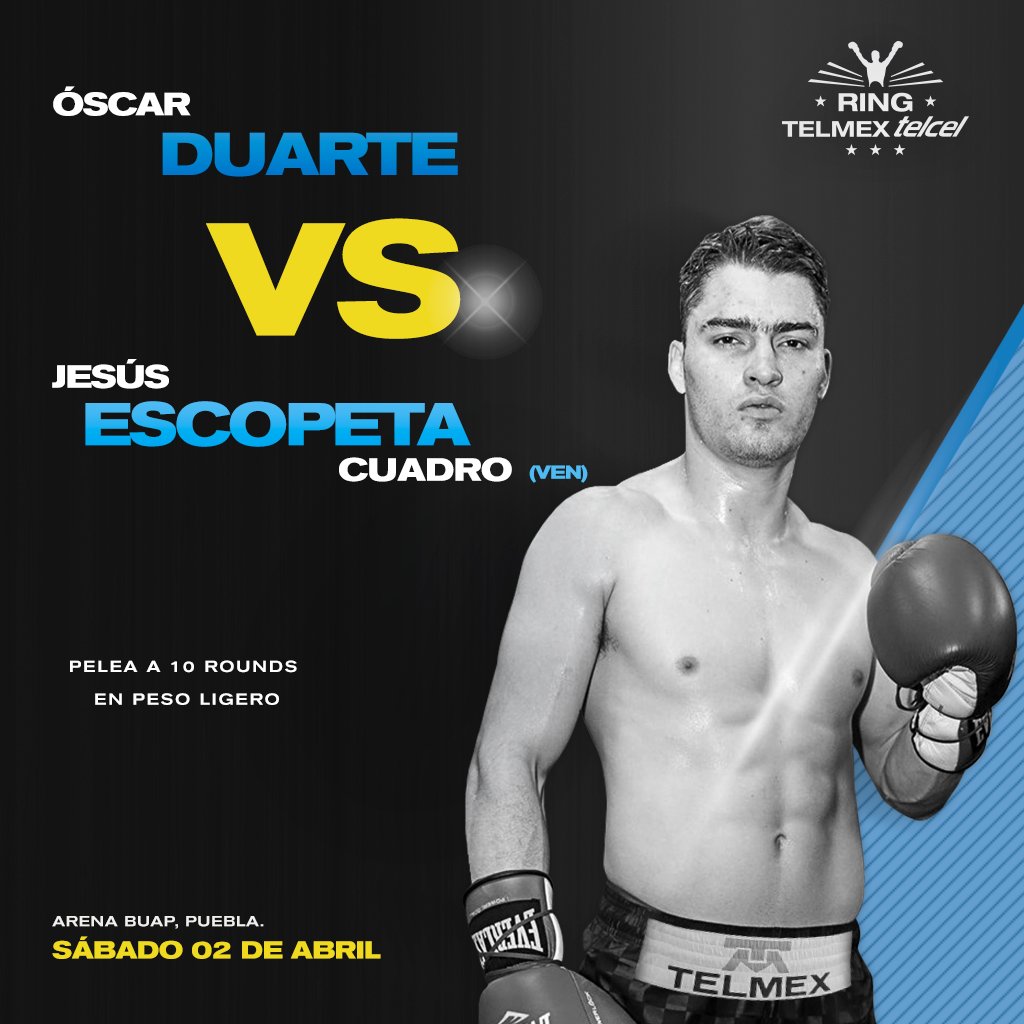 RINGTMXTELCEL's tweet photo. Tenemos doble cartelera esté sábado. 😎🥊
¡Éxito becarios! @oscarduartej y el debut de 𝐌𝐢𝐠𝐮𝐞𝐥 "𝐌𝐢𝐤𝐞" 𝐓𝐨𝐫𝐫𝐞𝐬 como becario 𝐓𝐞𝐥𝐦𝐞𝐱-𝐓𝐞𝐥𝐜𝐞𝐥.
Vamos con todo!!! 🤜💥🤛🔝
#ÓscarDuarte #PesoLigero #Puebla #MikeTorres #DebutBecario #PesoPluma #RingTelmexTelcel https://t.co/j265vv5429