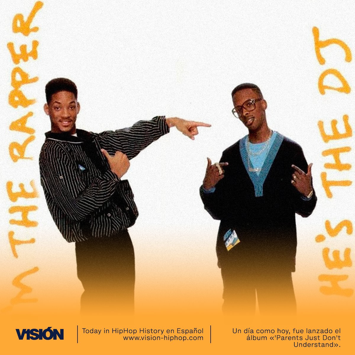VisionHipHop_mx's tweet photo. Un día como hoy, pero de 1989, #WillSmith &amp; #DJJazzyJeff lanzaron su segundo álbum: «He's the DJ, I'm the Rapper». https://t.co/0izNuIVI33